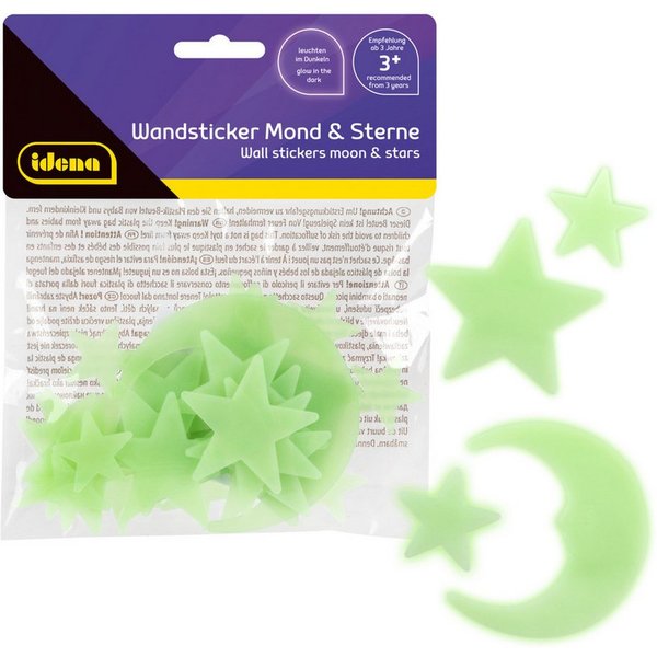 Idena Wandsticker Wandsticker Mond und Sterne, Glow In The Dark, 24 Stück