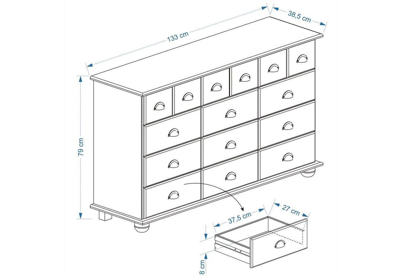 IDIMEX Apothekerschrank COLMAR Kommode COLMAR, Schubladenschrank Apothekerschrank mit 12 Schubladen – Bild 3 von 3