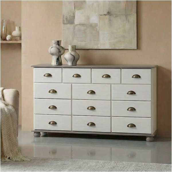 IDIMEX Apothekerschrank COLMAR Schubladenkommode mit Muschelgriff, Sideboard Massivholz weiß/taupe