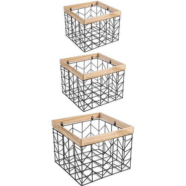 IDIMEX Aufbewahrungskorb BOHAI (Set), Metallkorb BOHAI 3er Set Drahtkorb Organizer schwarz/natur