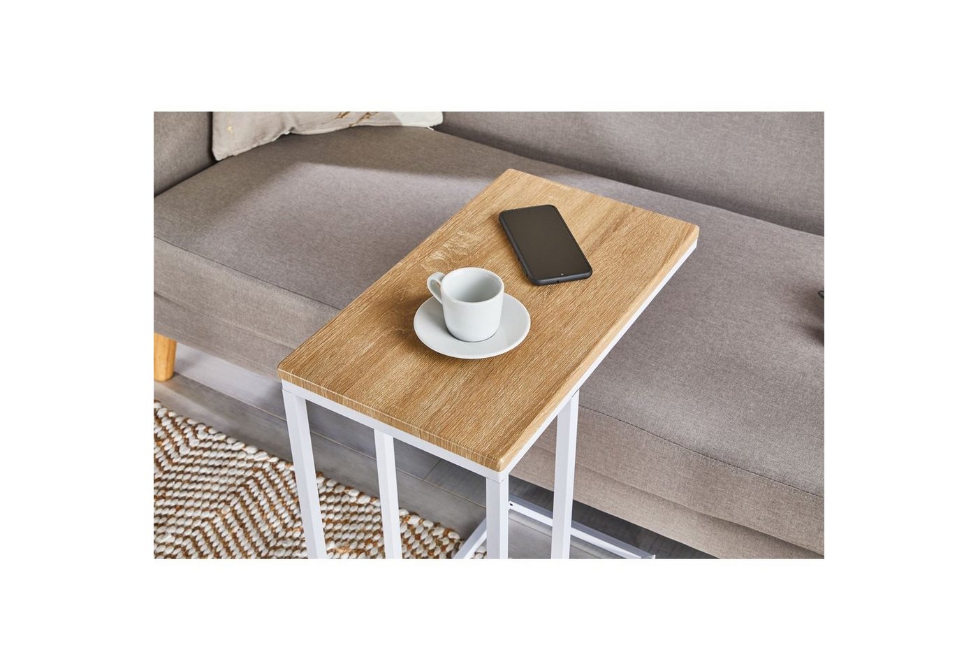 IDIMEX Beistelltisch DEBORA, Couchtisch mit Metallgestell aus MDF-Platte Sofatisch Eiche/Weiß – Bild 3 von 5