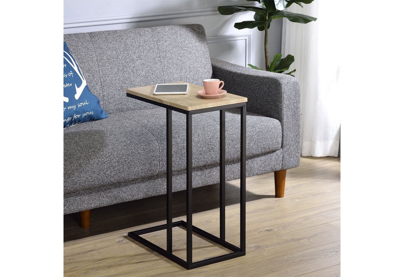 IDIMEX Beistelltisch DEBORA, Couchtisch mit Metallgestell aus MDF-Platte Sofatisch Schwarz/Eiche – Bild 2 von 3