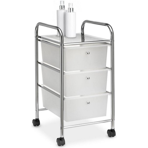 IDIMEX Beistellwagen GINA, Badrollwagen 3 Schubladen und Ablage Kosmetik Aufbewahrung chrom