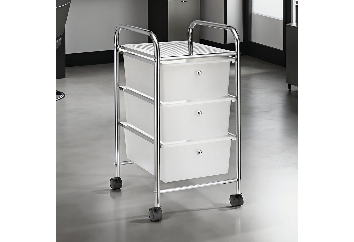 IDIMEX Beistellwagen GINA, Badrollwagen 3 Schubladen und Ablage Kosmetik Aufbewahrung chrom – Bild 2 von 4