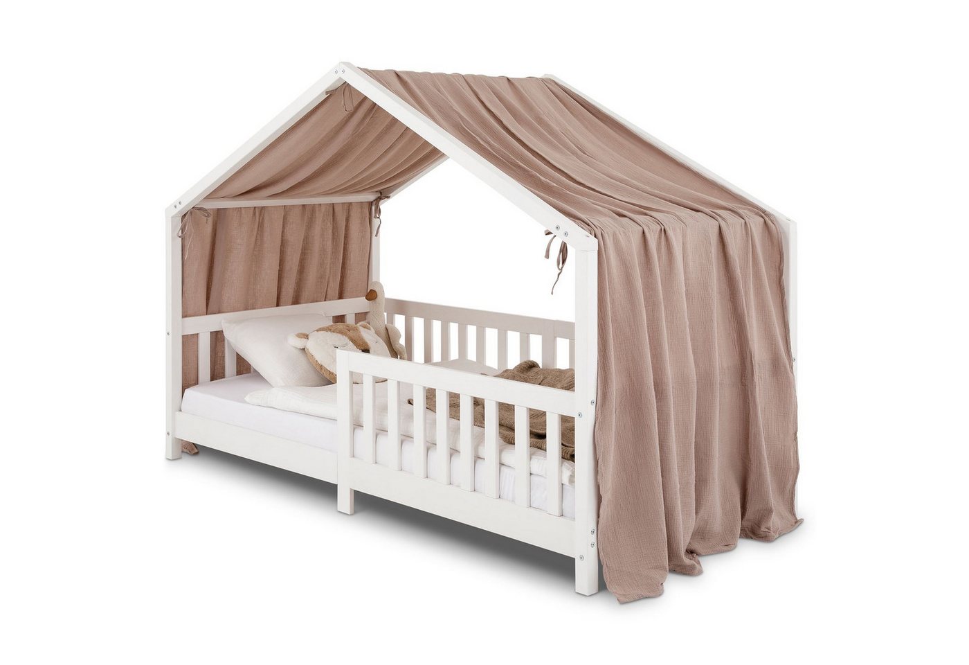 IDIMEX Betthimmel LIAN, Betthimmel Hausbett Deko, Musselin Baldachin aus 100% Baumwolle taupe – Bild 3 von 5