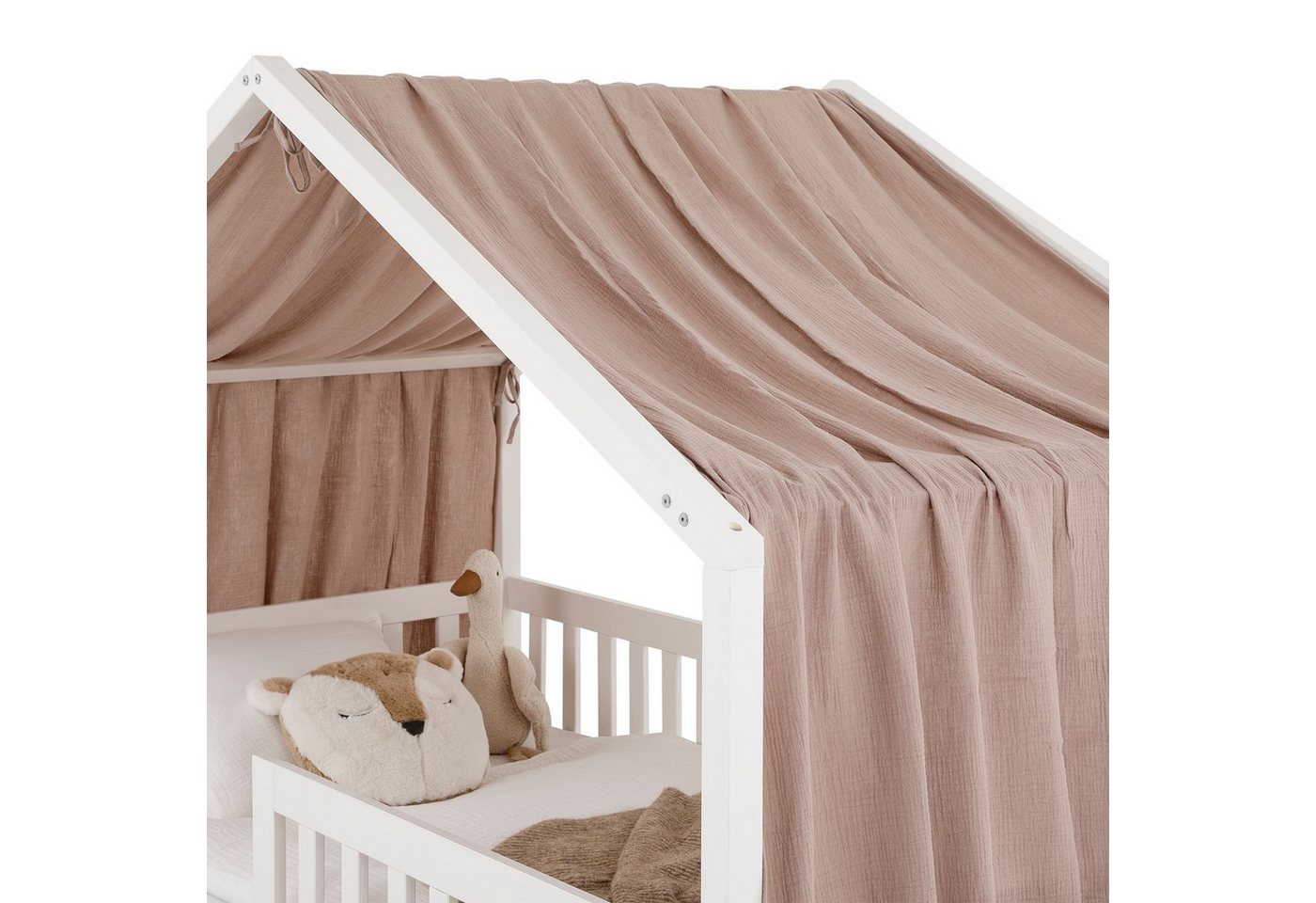IDIMEX Betthimmel LIAN, Betthimmel Hausbett Deko, Musselin Baldachin aus 100% Baumwolle taupe – Bild 4 von 5
