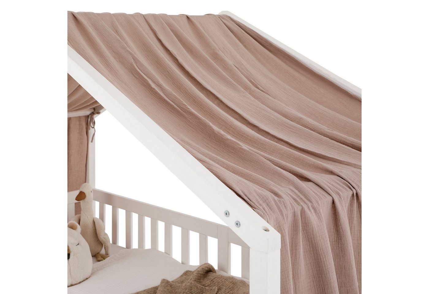 IDIMEX Betthimmel LIAN, Betthimmel Hausbett Deko, Musselin Baldachin aus 100% Baumwolle taupe – Bild 5 von 5