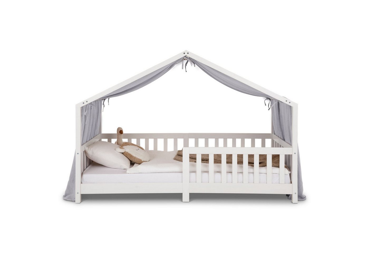IDIMEX Betthimmel LIAN, Betthimmel Hausbett Deko, Musselin Baldachin 100% Baumwolle- hellgrau – Bild 2 von 5