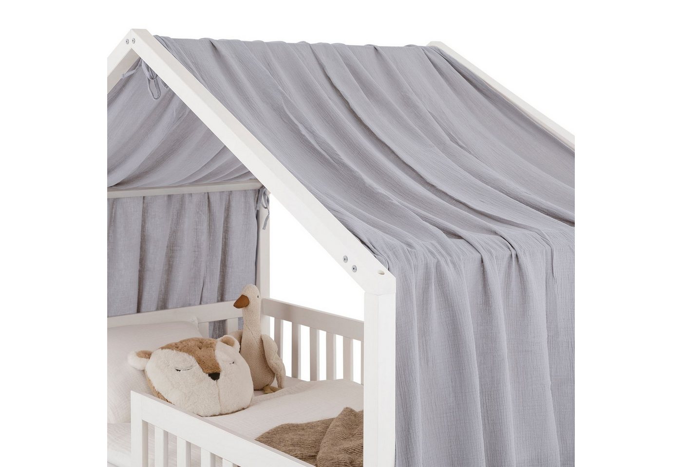 IDIMEX Betthimmel LIAN, Betthimmel Hausbett Deko, Musselin Baldachin 100% Baumwolle- hellgrau – Bild 4 von 5