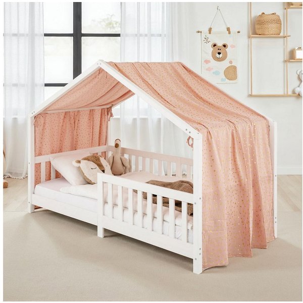 IDIMEX Betthimmel LIAN, Betthimmel Hausbett Deko, Musselin Baldachin 100% Baumwolle rosa/ gold