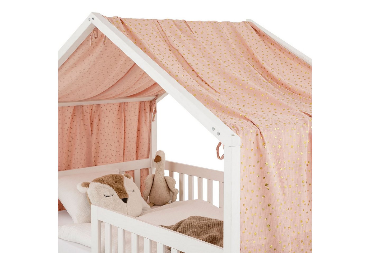 IDIMEX Betthimmel LIAN, Betthimmel Hausbett Deko, Musselin Baldachin 100% Baumwolle rosa/ gold – Bild 4 von 5