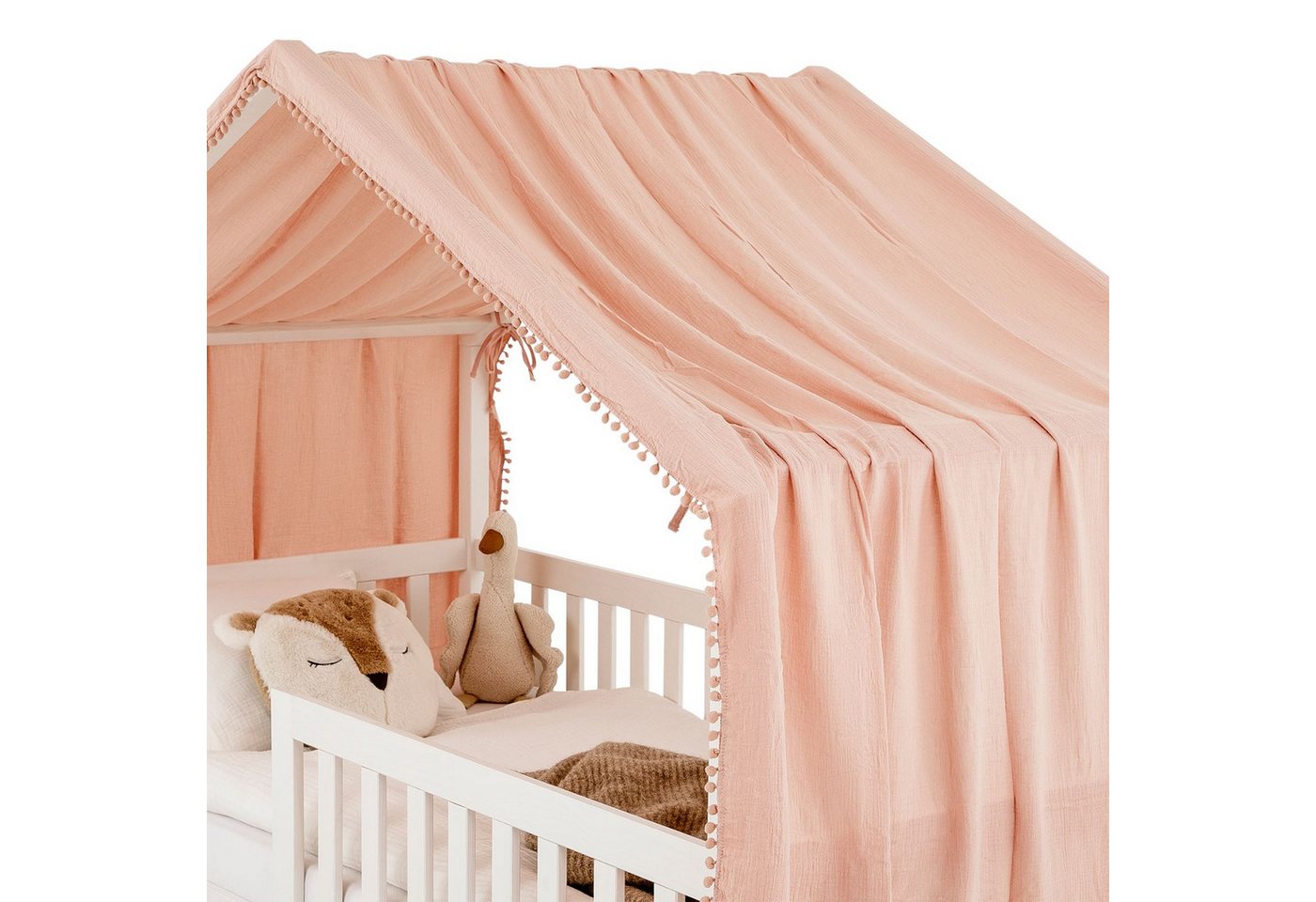 IDIMEX Betthimmel LIAN, Betthimmel Kinder aus Musselin mit Pompons Rosa – Bild 4 von 5