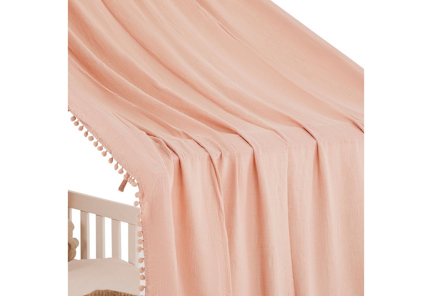 IDIMEX Betthimmel LIAN, Betthimmel Kinder aus Musselin mit Pompons Rosa – Bild 5 von 5
