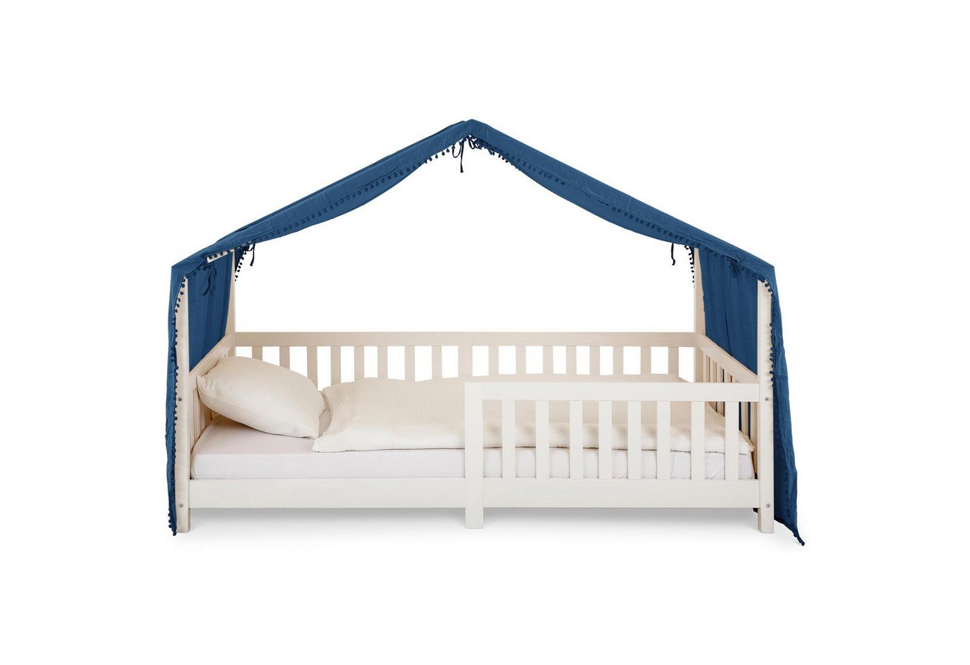 IDIMEX Betthimmel LIAN, Betthimmel Kinder aus Musselin mit Pompons Blau – Bild 2 von 5