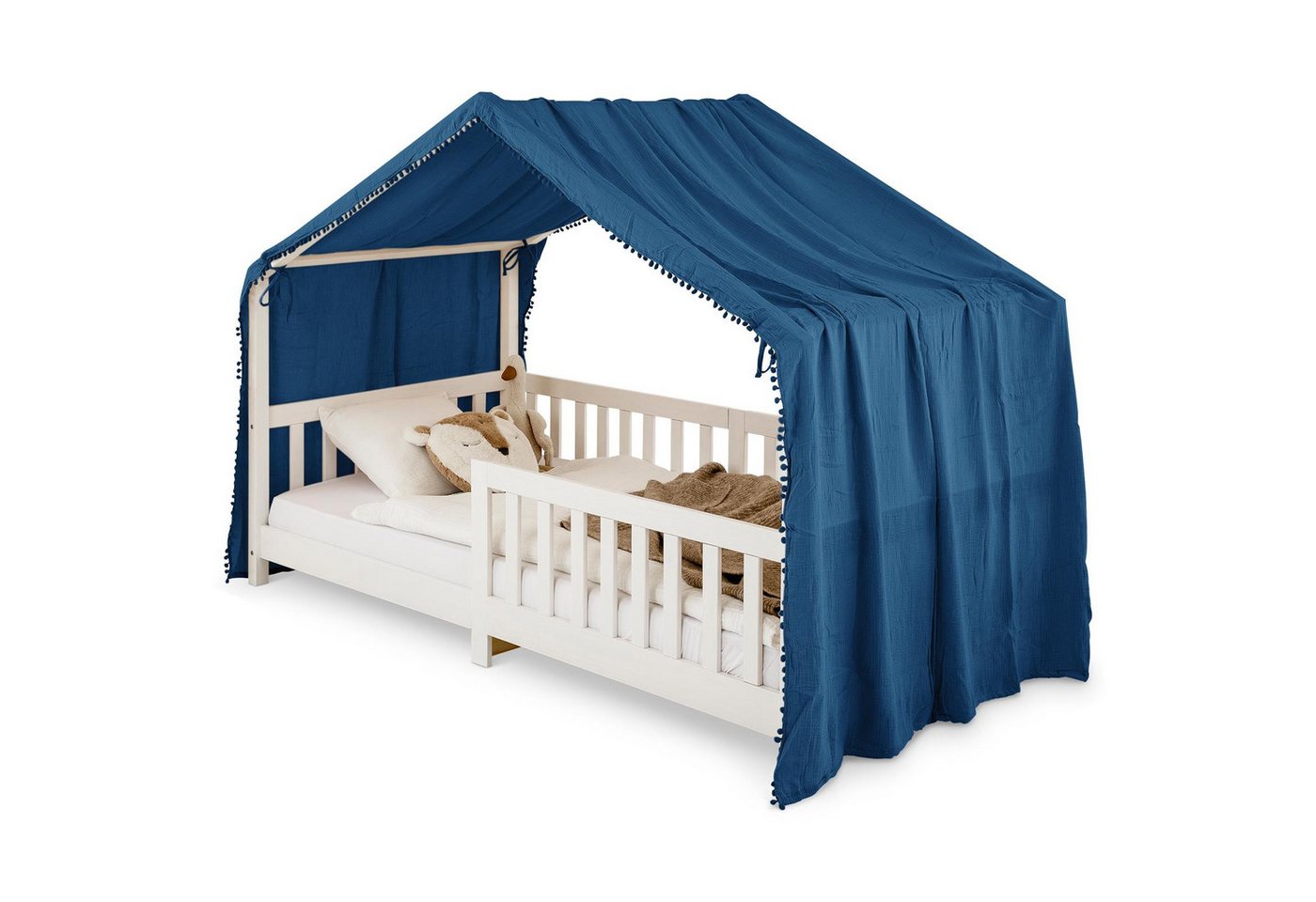 IDIMEX Betthimmel LIAN, Betthimmel Kinder aus Musselin mit Pompons Blau – Bild 3 von 5