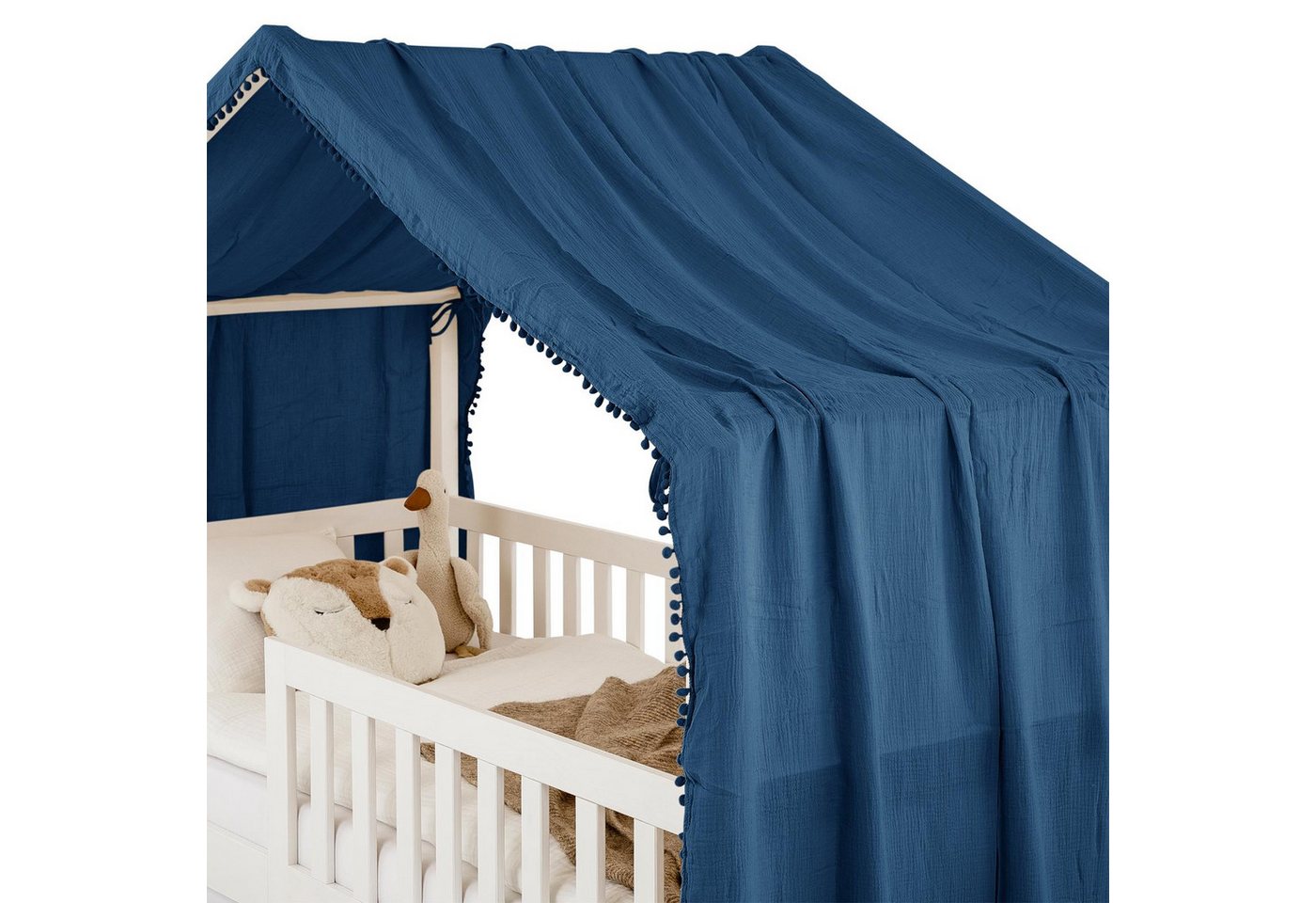 IDIMEX Betthimmel LIAN, Betthimmel Kinder aus Musselin mit Pompons Blau – Bild 4 von 5
