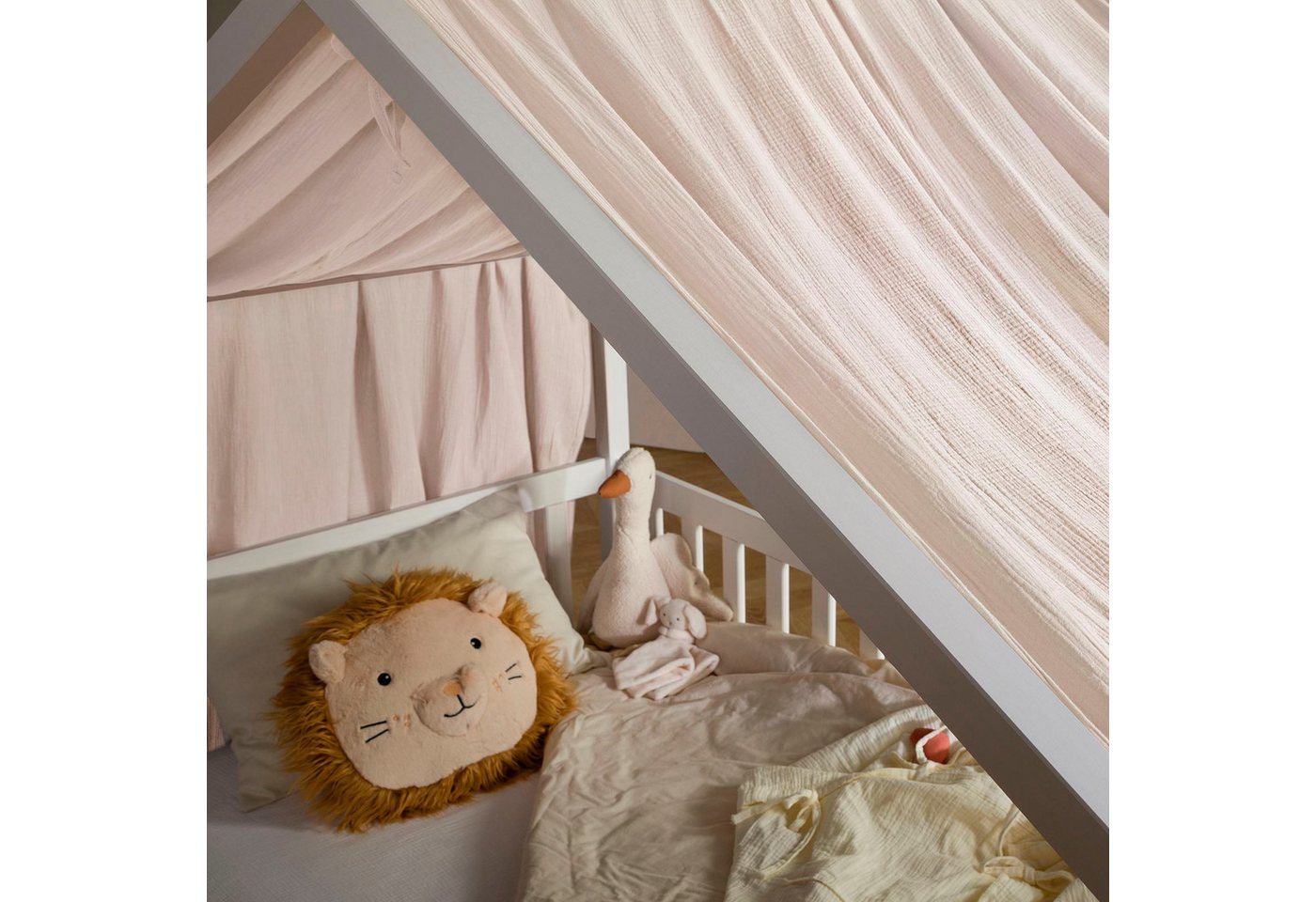 IDIMEX Betthimmel LIAN, Betthimmel Hausbett Deko Musselin Baldachin aus 100% Baumwolle beige – Bild 2 von 5