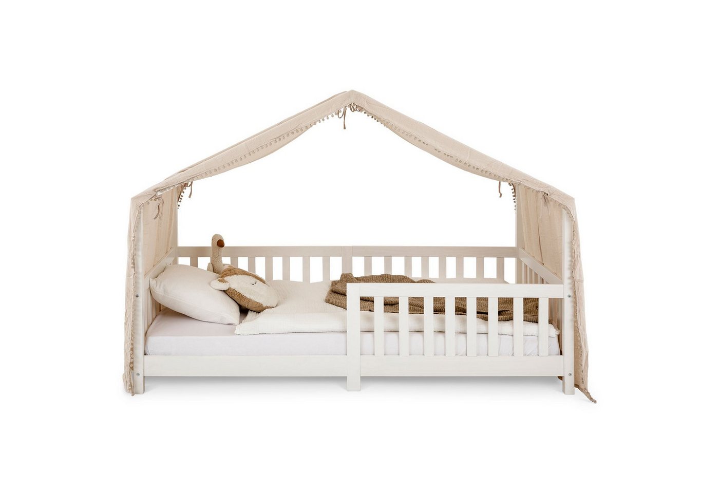 IDIMEX Betthimmel LIAN, Betthimmel Kinder aus Musselin mit Pompons Beige – Bild 2 von 5