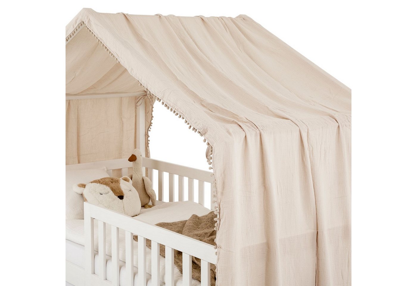 IDIMEX Betthimmel LIAN, Betthimmel Kinder aus Musselin mit Pompons Beige – Bild 4 von 5