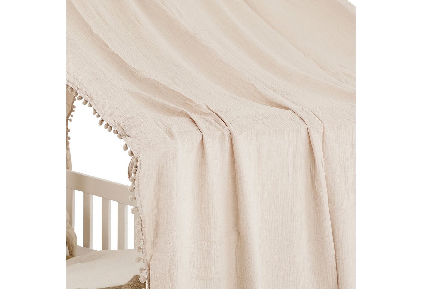 IDIMEX Betthimmel LIAN, Betthimmel Kinder aus Musselin mit Pompons Beige – Bild 5 von 5