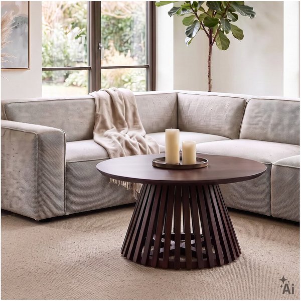 IDIMEX Couchtisch AMILA, Wohnzimmertisch 90 cm aus Mangoholz mit Lamellen-Gestell Dunkelbraun