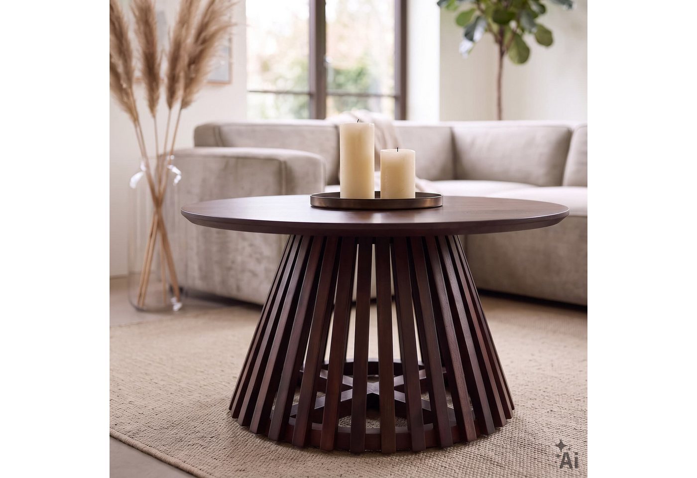 IDIMEX Couchtisch AMILA, Wohnzimmertisch 90 cm aus Mangoholz mit Lamellen-Gestell Dunkelbraun – Bild 2 von 5