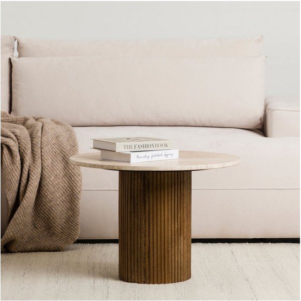 IDIMEX Couchtisch MANDI, Wohnzimmertisch 60 cm aus Travertin und Mangoholz modern Braun/Beige