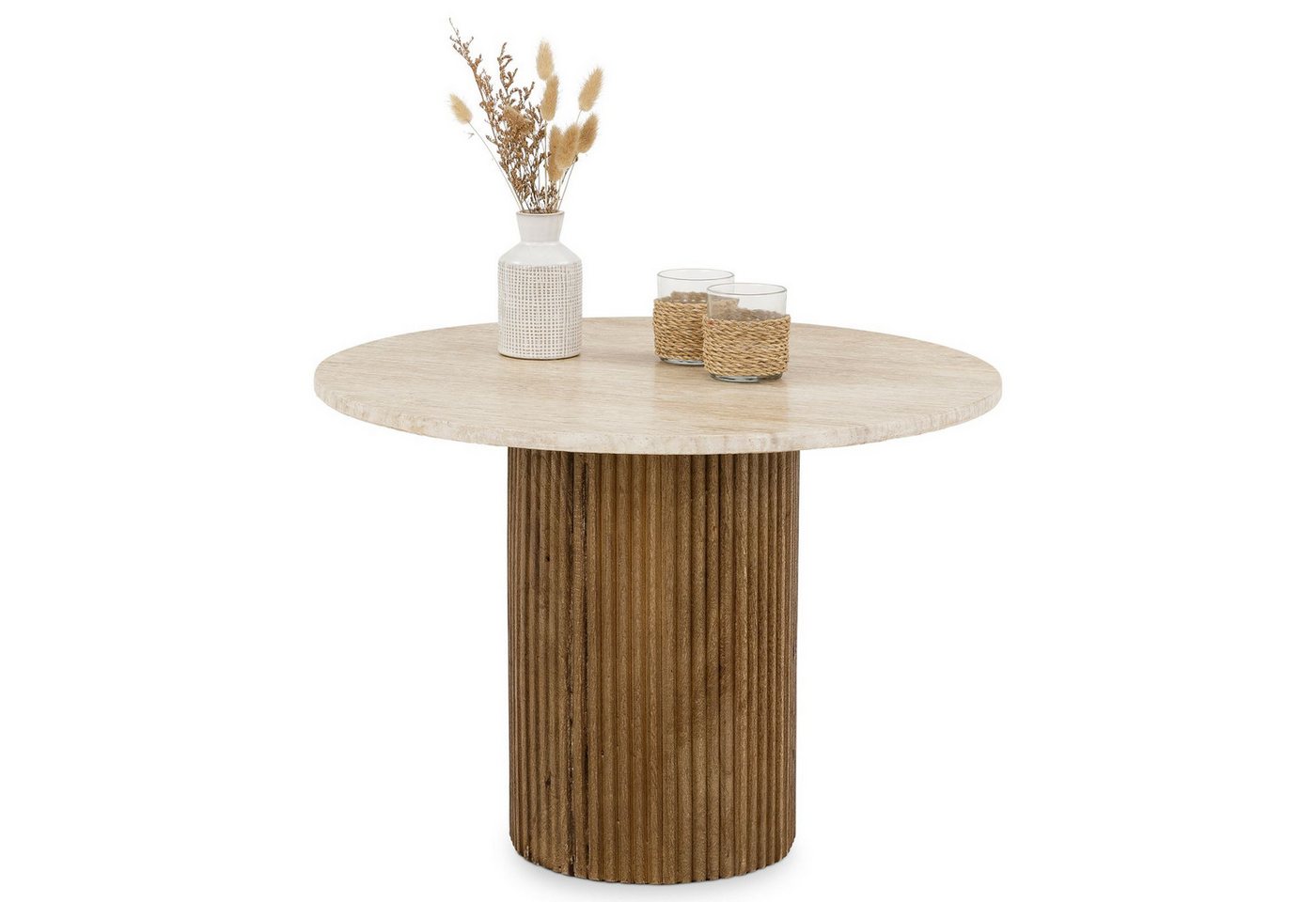 IDIMEX Couchtisch MANDI, Wohnzimmertisch 60 cm aus Travertin und Mangoholz modern Braun/Beige – Bild 2 von 5