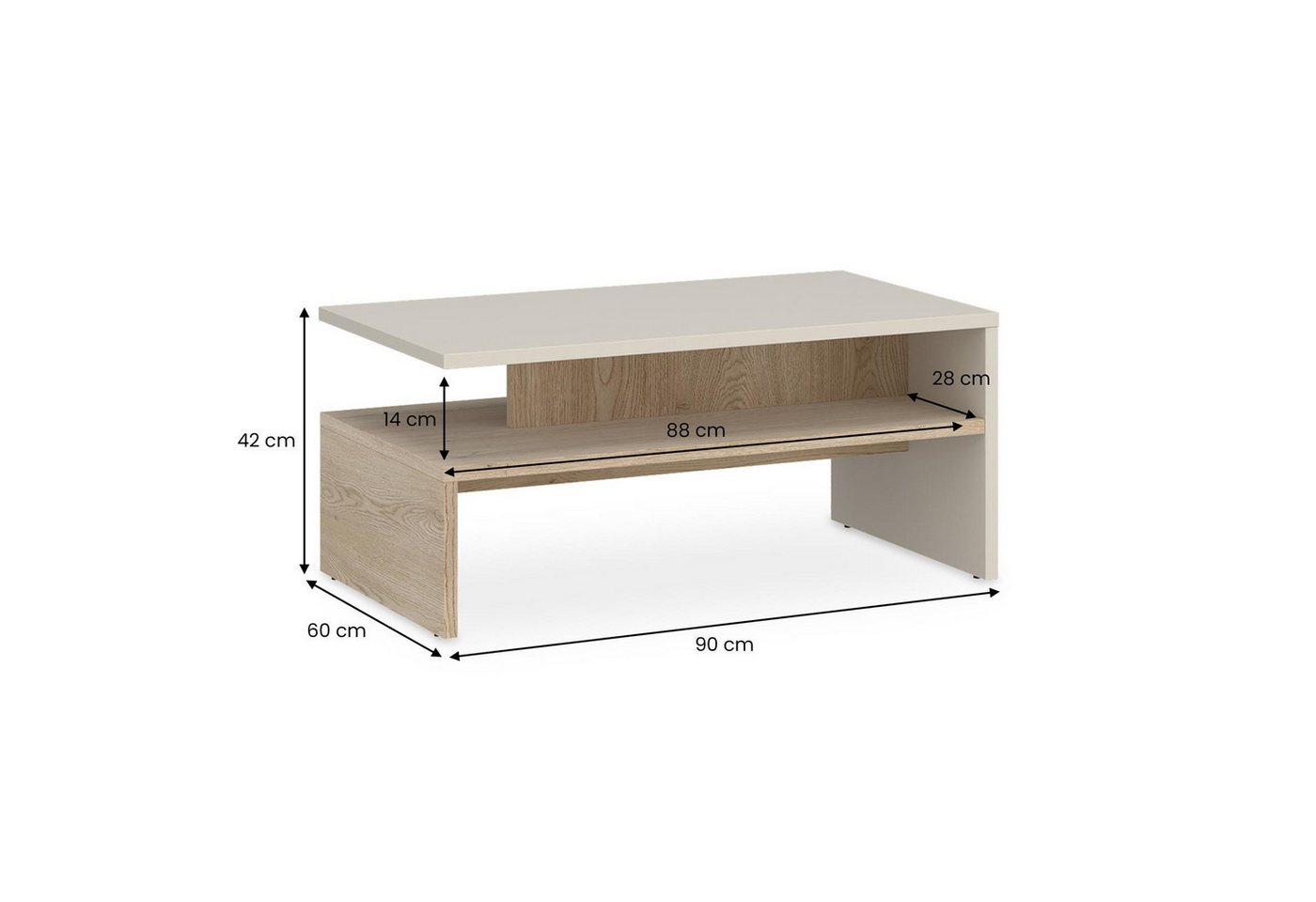 IDIMEX Couchtisch PAULINA, Beistelltisch 90x60 cm mit und offenem Fach Kaschmir/Cremona Eiche – Bild 5 von 5