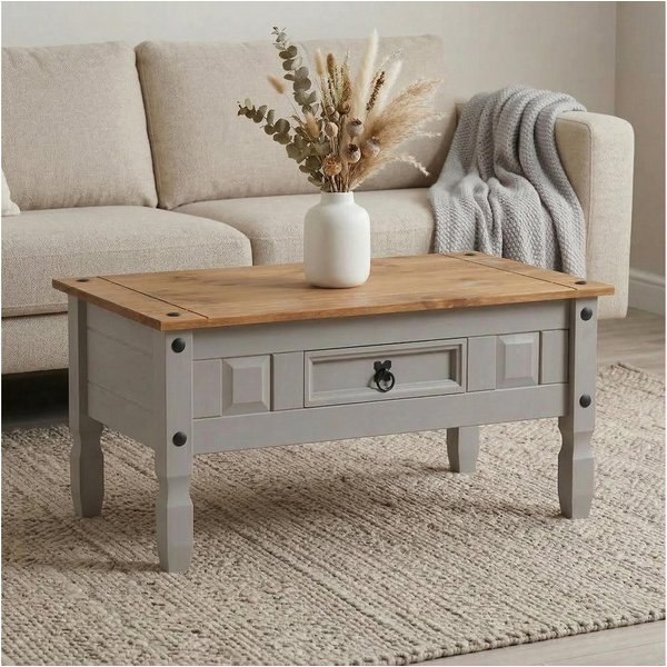 IDIMEX Couchtisch RAMON, Couchtisch Wohnzimmer Sofatisch 1 Schublade Kiefer massiv Mexiko-Stil