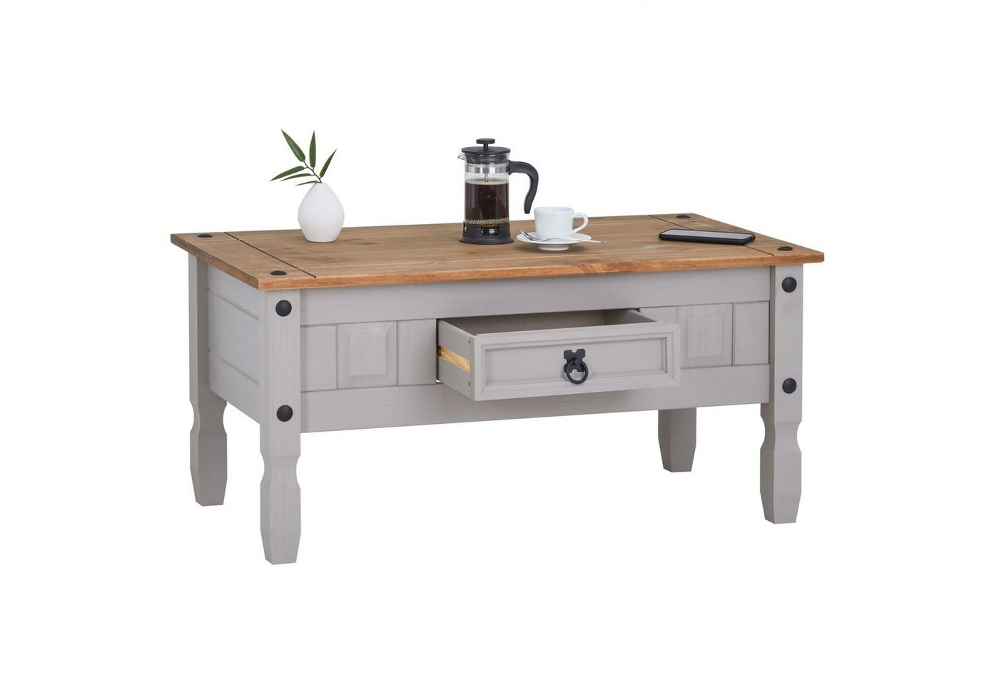 IDIMEX Couchtisch RAMON, Couchtisch Wohnzimmer Sofatisch 1 Schublade Kiefer massiv Mexiko-Stil – Bild 3 von 5