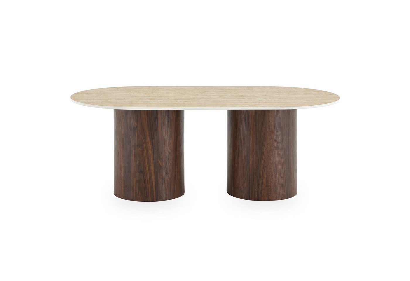 IDIMEX Couchtisch REALM, Beistelltisch 120x60 cm mit Keramikplatte Travertin/Nussbaum – Bild 4 von 5