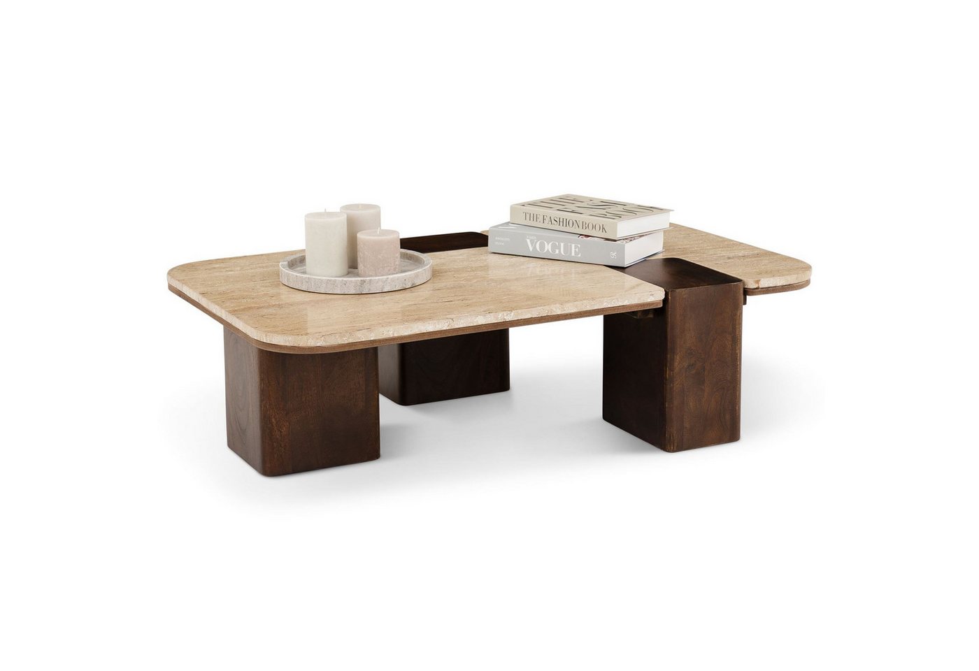 IDIMEX Couchtisch SURAT, Wohnzimmertisch 100x60 cm aus Mangoholz und Travertin Braun/Beige – Bild 3 von 5