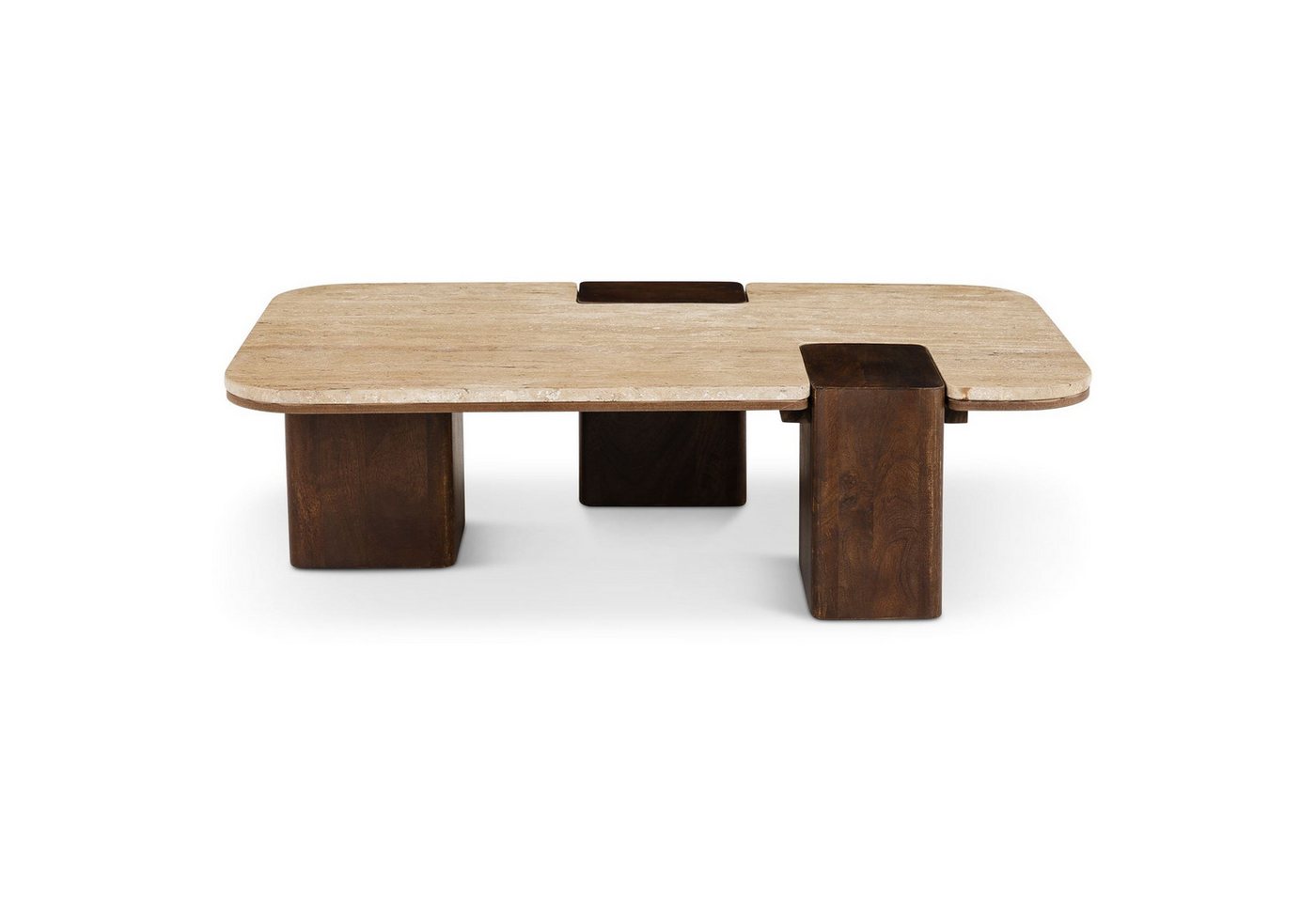 IDIMEX Couchtisch SURAT, Wohnzimmertisch 100x60 cm aus Mangoholz und Travertin Braun/Beige – Bild 4 von 5