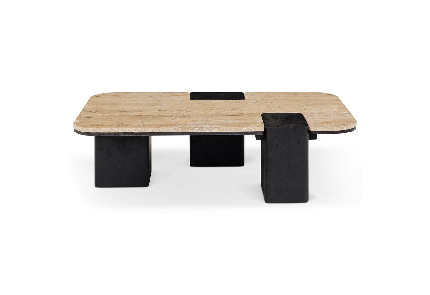 IDIMEX Couchtisch SURAT, Wohnzimmertisch 100x60 cm aus Mangoholz und Travertin Beige/Schwarz – Bild 4 von 5