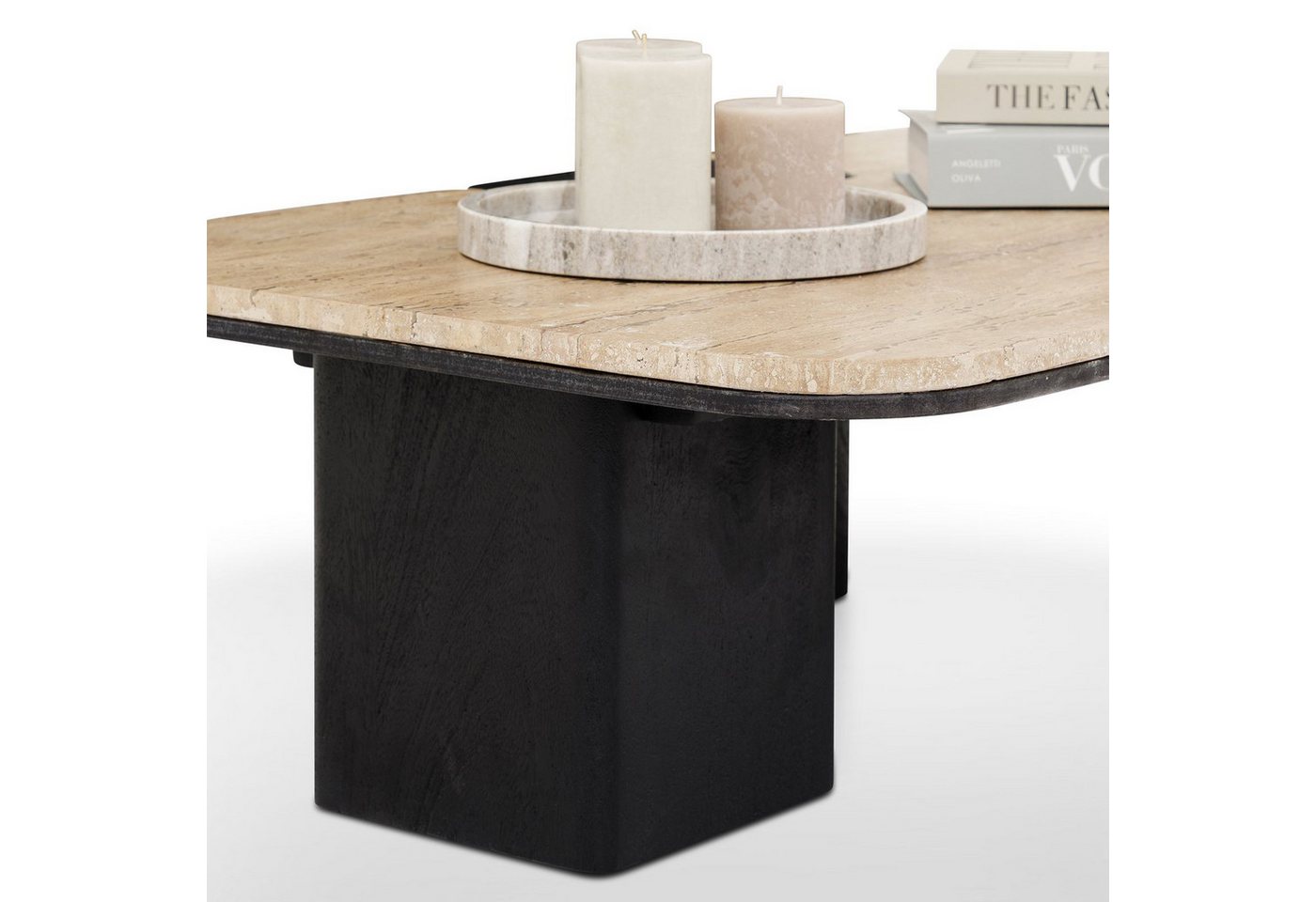 IDIMEX Couchtisch SURAT, Wohnzimmertisch 100x60 cm aus Mangoholz und Travertin Beige/Schwarz – Bild 5 von 5