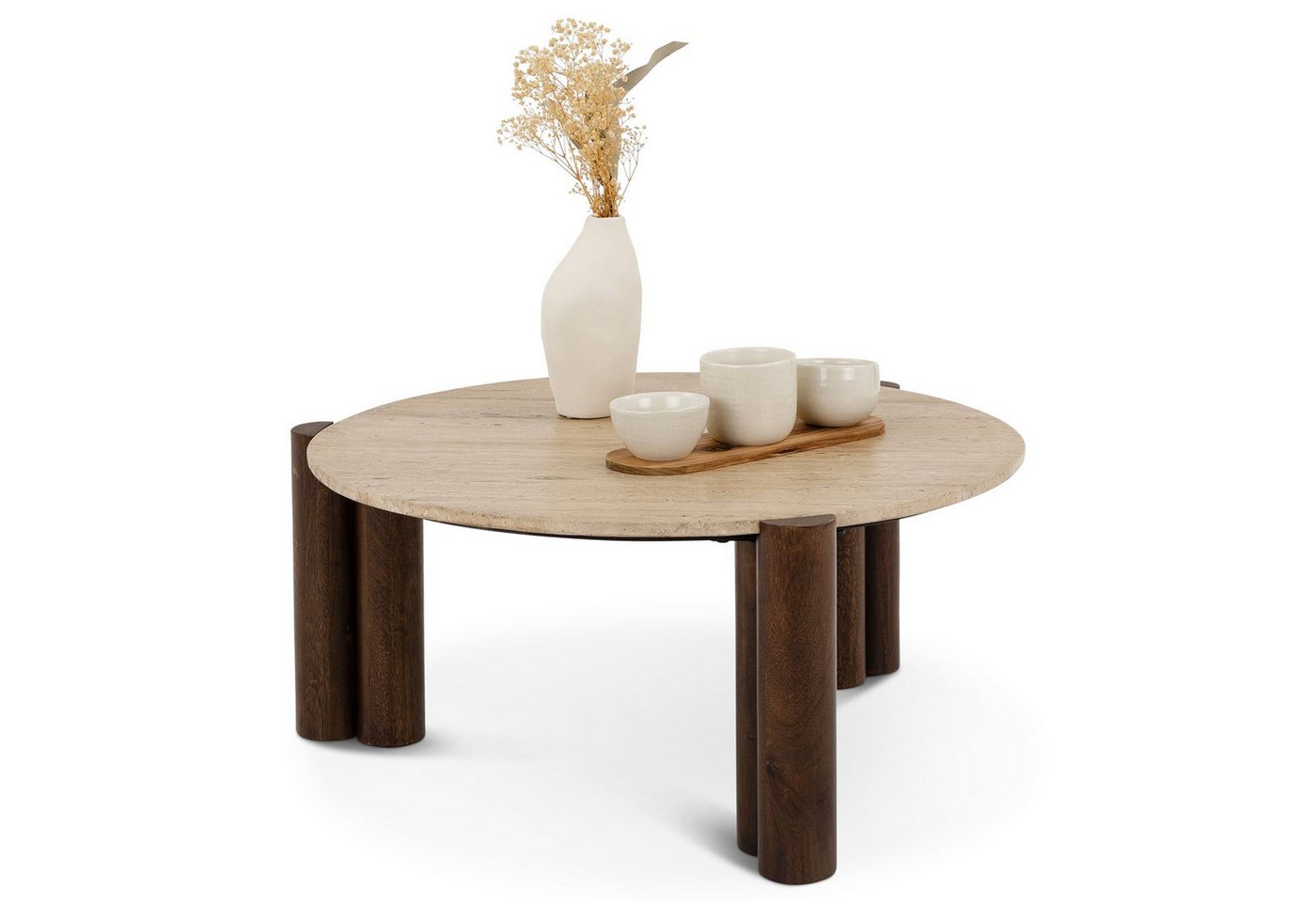 IDIMEX Couchtisch TAPTI, Wohnzimmertisch 80 cm aus Travertin und Mangoholz Braun/Beige – Bild 2 von 5