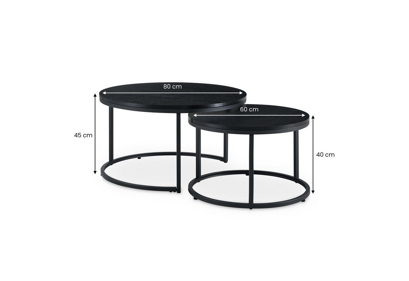 IDIMEX Couchtisch TOURS, Couchtischset 2er Set rund 80/60 cm mit Holz-Dekor Schwarz – Bild 5 von 5