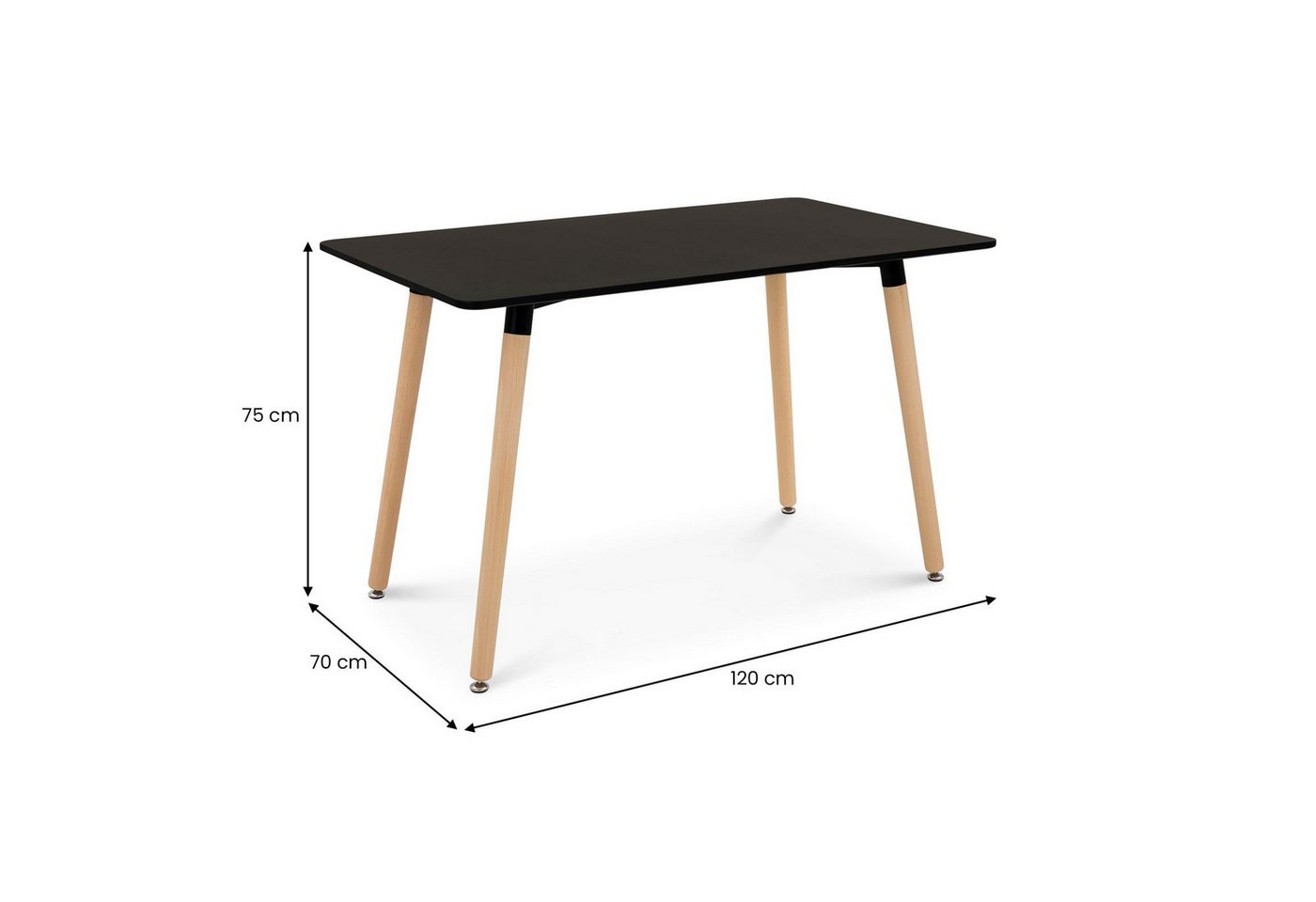 IDIMEX Essgruppe SHANNON ABBY, (5-tlg), Esstisch klein 120x70 cm mit 4 Stühlen skandinavisches Design Schwarz – Bild 5 von 5