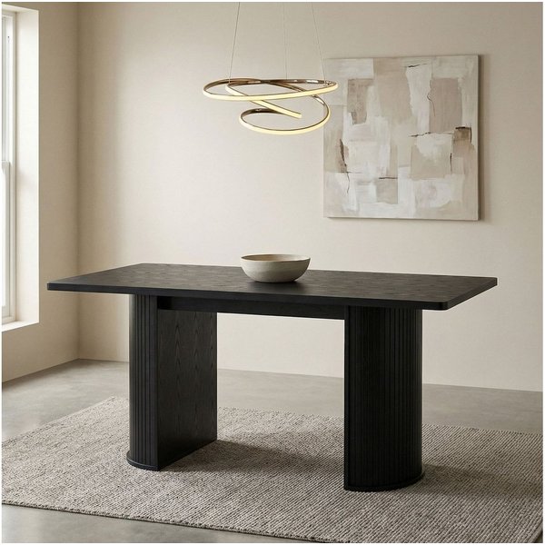 IDIMEX Esstisch GUARDA, Esszimmertisch 160x75cm mit Designfuß in Lamellenoptik MDF Schwarz