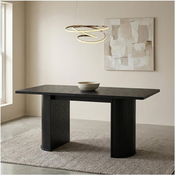 IDIMEX Esstisch GUARDA, Esszimmertisch 180x90 cm mit Designfuß in Lamellenoptik MDF Schwarz