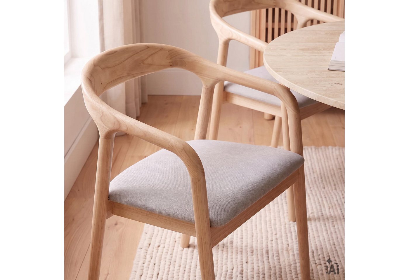 IDIMEX Esszimmerstuhl HARPER (2 St), 2er Set aus Massivholz mit gepolsterter Sitzfläche Skandi Natur/Beige – Bild 2 von 5