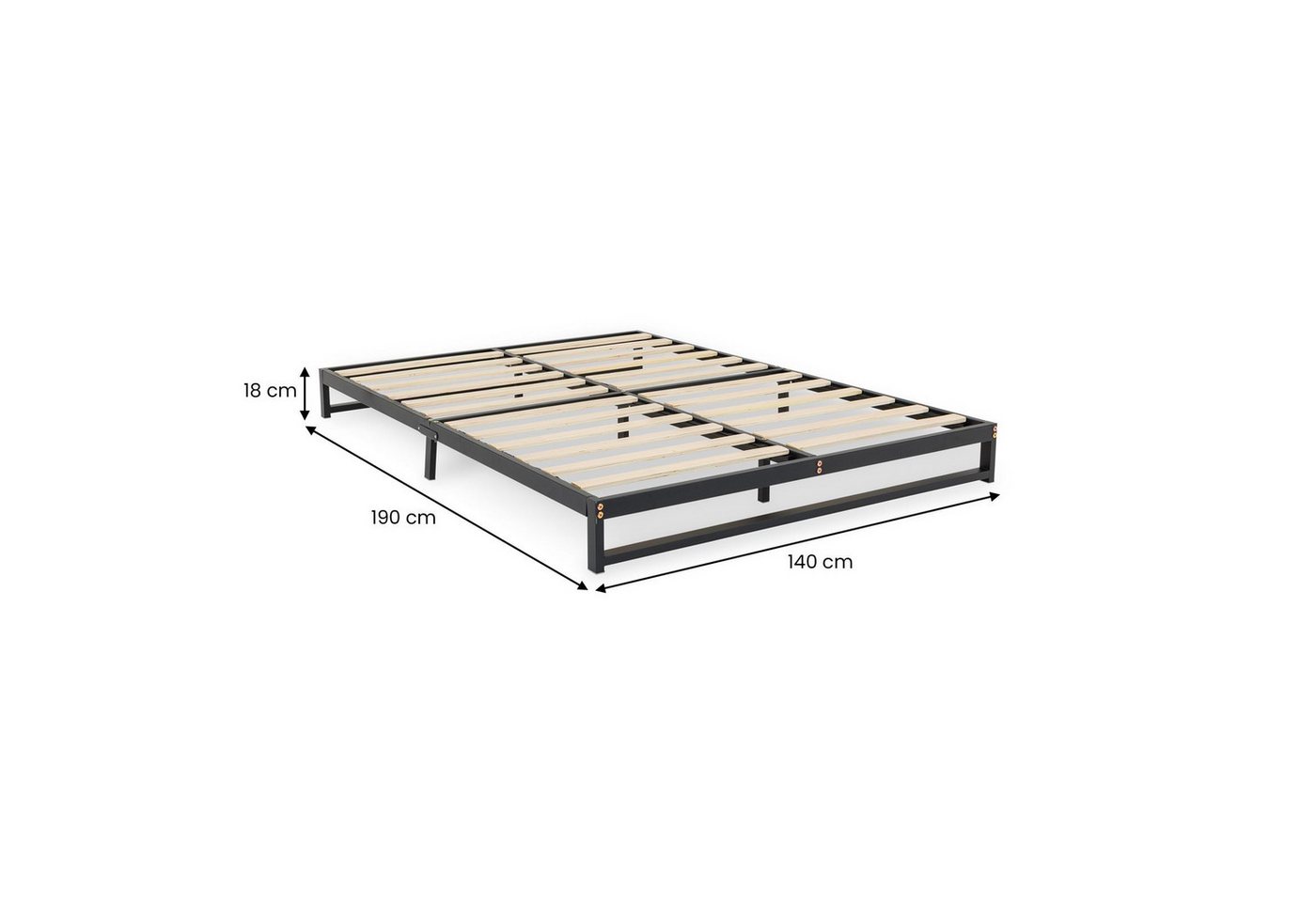 IDIMEX Futonbett MITI, Bettgestell 140x190 cm aus Metall mit Lattenrost Schwarz – Bild 4 von 4