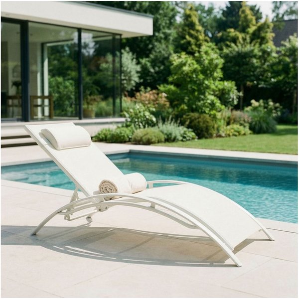 IDIMEX Gartenliege RELAX, Relaxliege mit Kissen Aluminiumgestell Textillehne & Kissen Cremeweiß