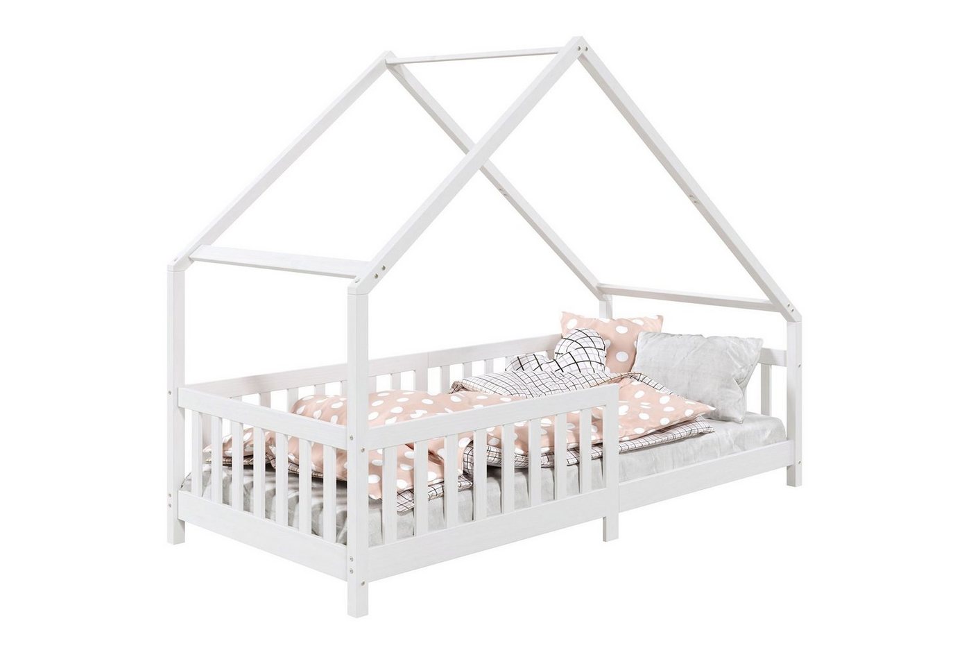 IDIMEX Hausbett CORA, Kinderbett 90x200 cm mit Rausfallschutz Montessori Bodenbett Weiß – Bild 3 von 5