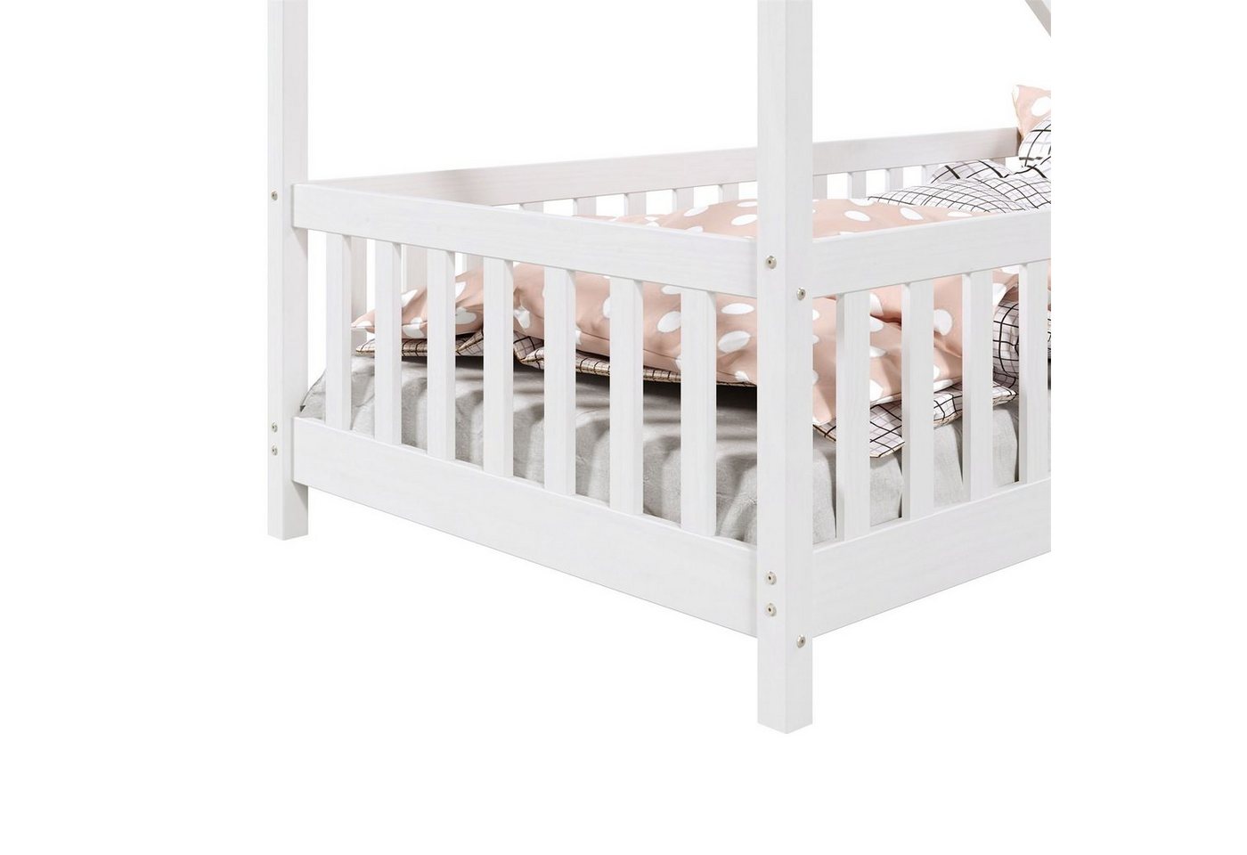 IDIMEX Hausbett CORA, Kinderbett 90x200 cm mit Rausfallschutz Montessori Bodenbett Weiß – Bild 5 von 5