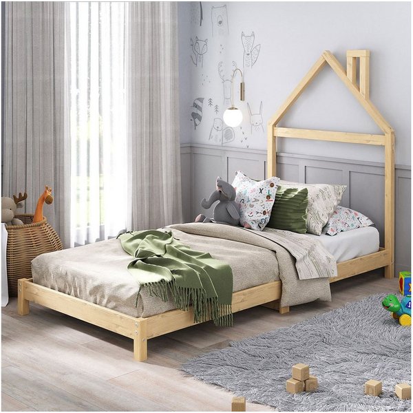 IDIMEX Hausbett LIZ, 90x200 cm Montessori Bodenbett im Hausdesign aus Massivholz Hausbett