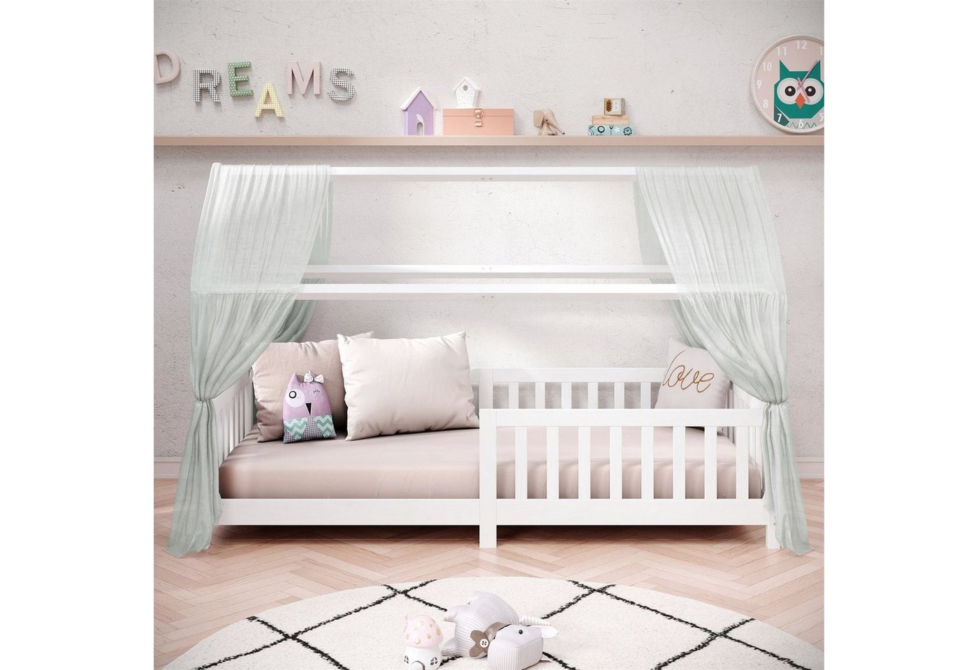 IDIMEX Hausbett NINA, Hausbett Montessori Bett Kiefer 90 x 200 Tipibett mit Dach und rausfal – Bild 2 von 5
