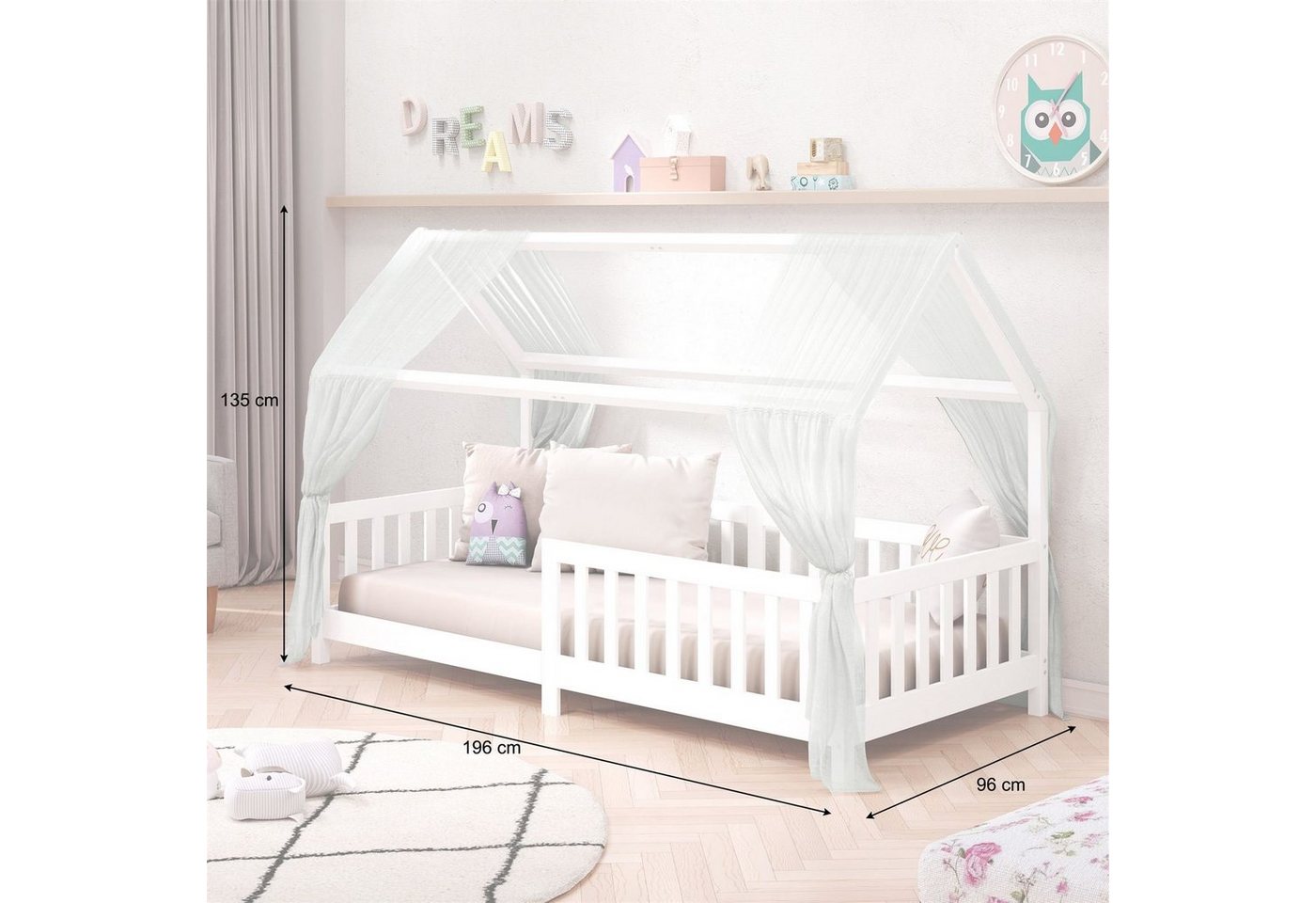 IDIMEX Hausbett NINA, Hausbett Montessori Bett Kiefer 90 x 200 Tipibett mit Dach und rausfal – Bild 3 von 5
