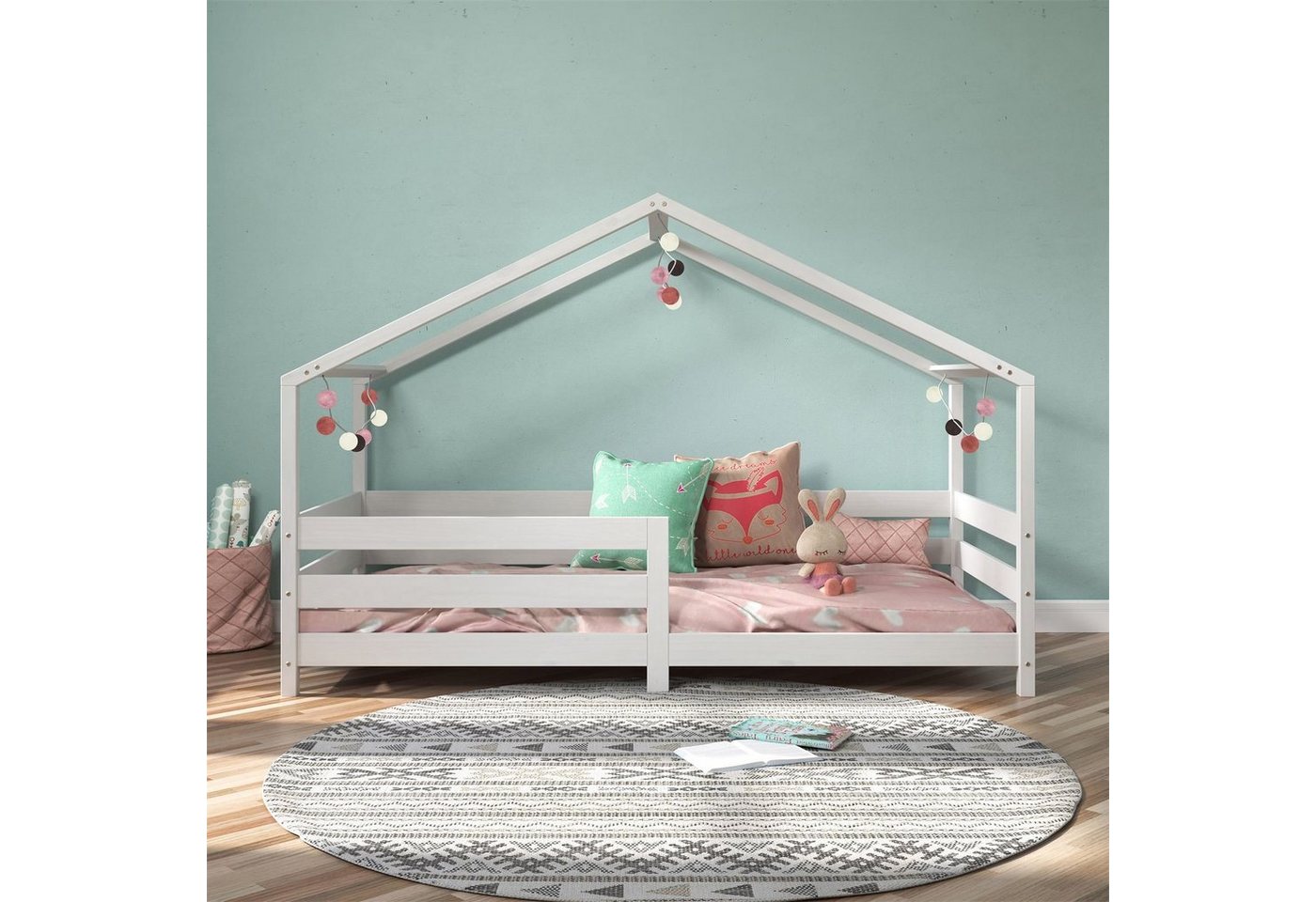 IDIMEX Hausbett RENA, Hausbett Montessori Bett 90 x 200 Kinderbett Rausfallschutz Kiefer – Bild 2 von 5